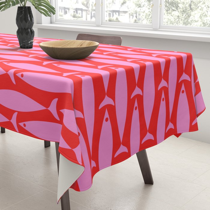 Geometric Fish Preppy Pink and Red Pattern Tablecloth Gallery Image 3