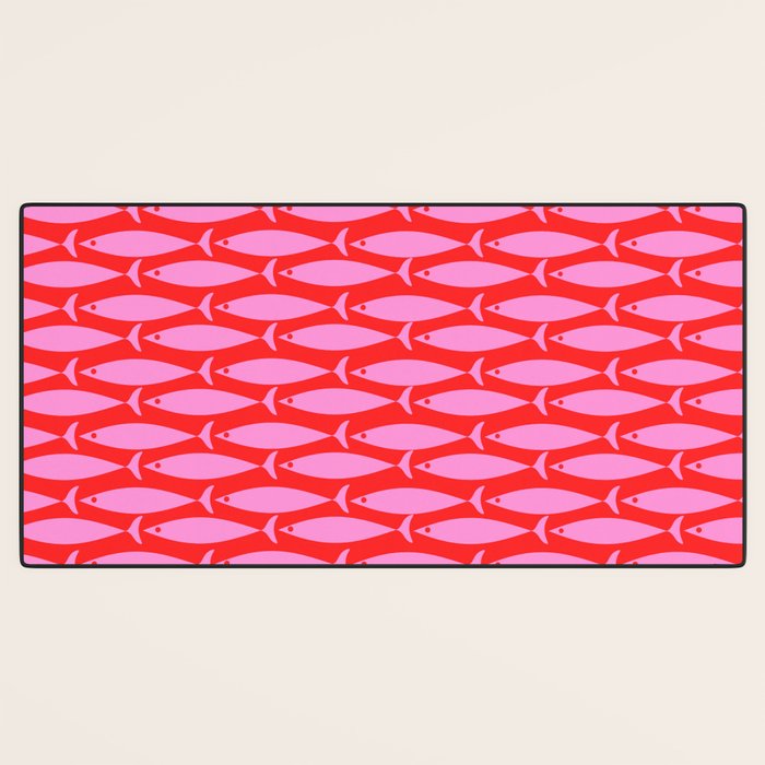 Geometric Fish Preppy Pink and Red Pattern Desk Mat Gallery Image 3