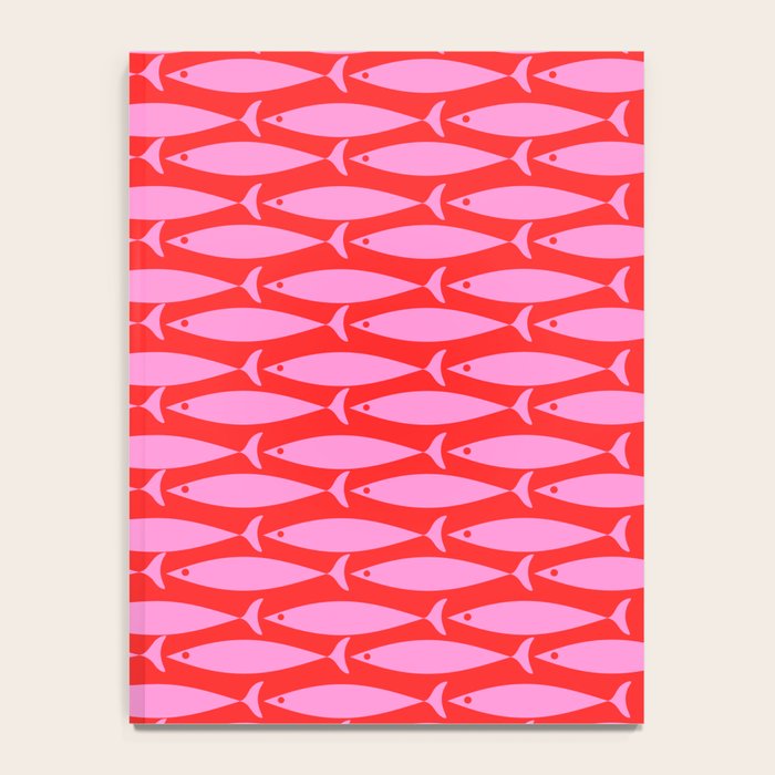 Geometric Fish Preppy Pink and Red Pattern Notebook Gallery Image 4