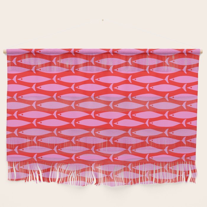 Geometric Fish Preppy Pink and Red Pattern Wall Hanging Gallery Image 1