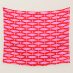 Geometric Fish Preppy Pink and Red Pattern Wall Tapestry Gallery Image 4