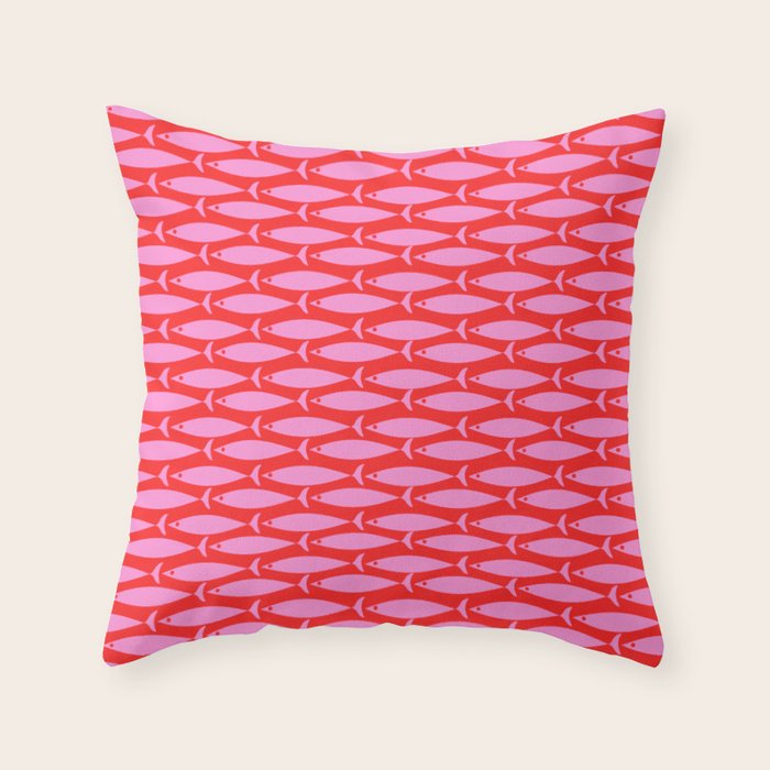 Geometric Fish Preppy Pink and Red Pattern Throw Pillow Gallery Image 6