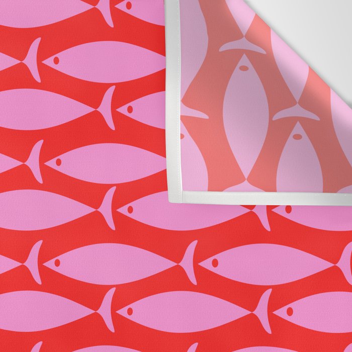 Geometric Fish Preppy Pink and Red Pattern Wall Tapestry Gallery Image 3