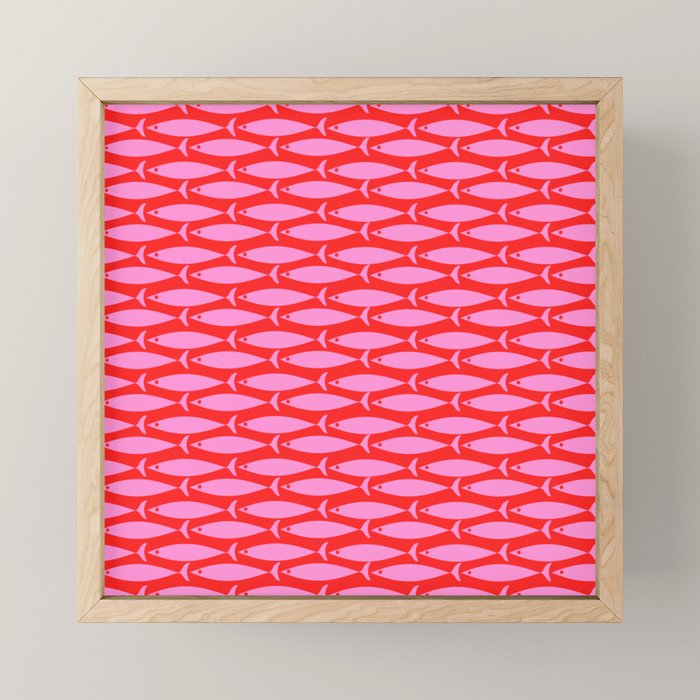 Geometric Fish Preppy Pink and Red Pattern Mini Art Print Gallery Image 1