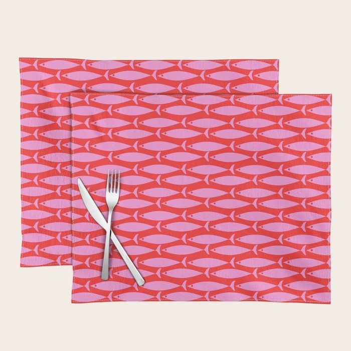 Geometric Fish Preppy Pink and Red Pattern Placemat Gallery Image 1