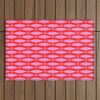 Geometric Fish Preppy Pink and Red Pattern Outdoor Rug Gallery Image 1