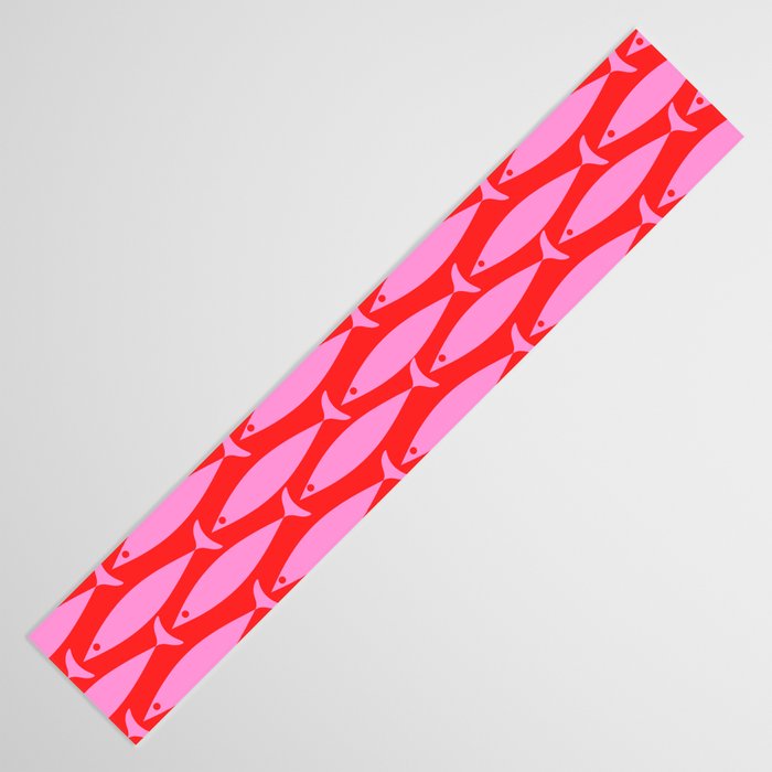 Geometric Fish Preppy Pink and Red Pattern Table Runner Gallery Image 3
