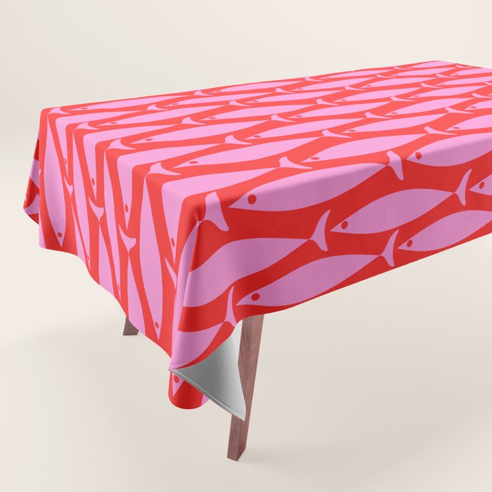 Geometric Fish Preppy Pink and Red Pattern Tablecloth Gallery Image 1