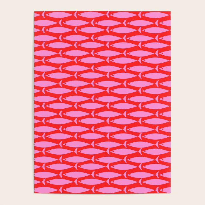 Geometric Fish Preppy Pink and Red Pattern Poster Gallery Image 4
