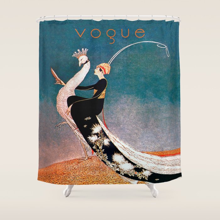 Art Deco White Peacock and Flapper Vintage Art Shower Curtain Gallery Image 1