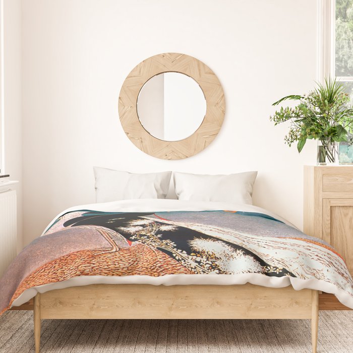 Art Deco White Peacock and Flapper Vintage Art Duvet Cover Gallery Image 3