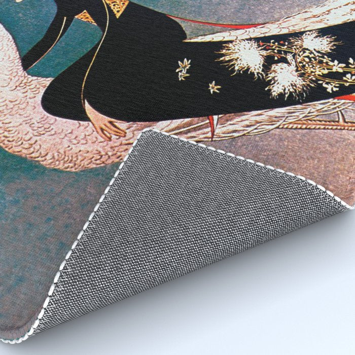 Art Deco White Peacock and Flapper Vintage Art Rug Gallery Image 4