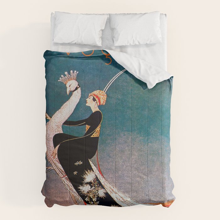Art Deco White Peacock and Flapper Vintage Art Comforter Gallery Image 6