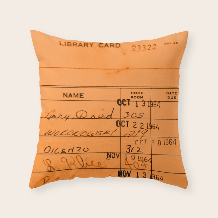 Library Card 23322 Orange Throw Pillow Gallery Image 6