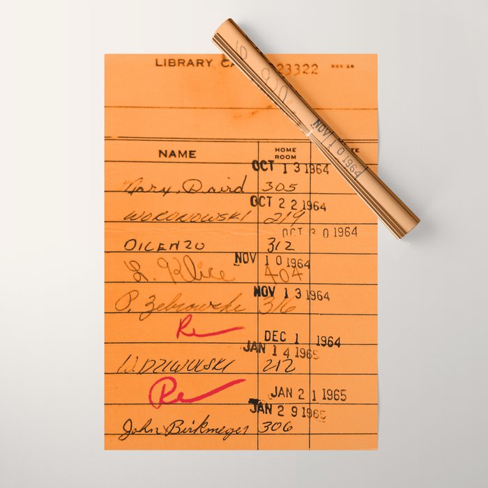 Library Card 23322 Orange Wrapping Paper Gallery Image 1
