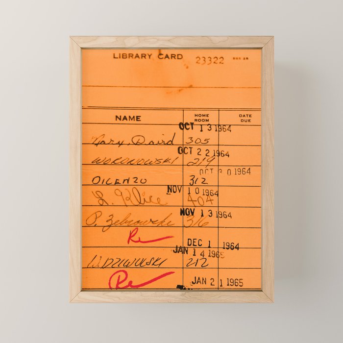 Library Card 23322 Orange Mini Art Print Gallery Image 1