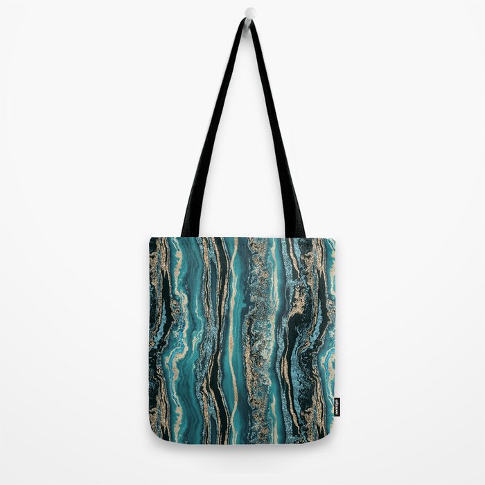 Turquoise Gold Sparkling Luxury Marble Gemstone Art Tote Bag Gallery Image 2