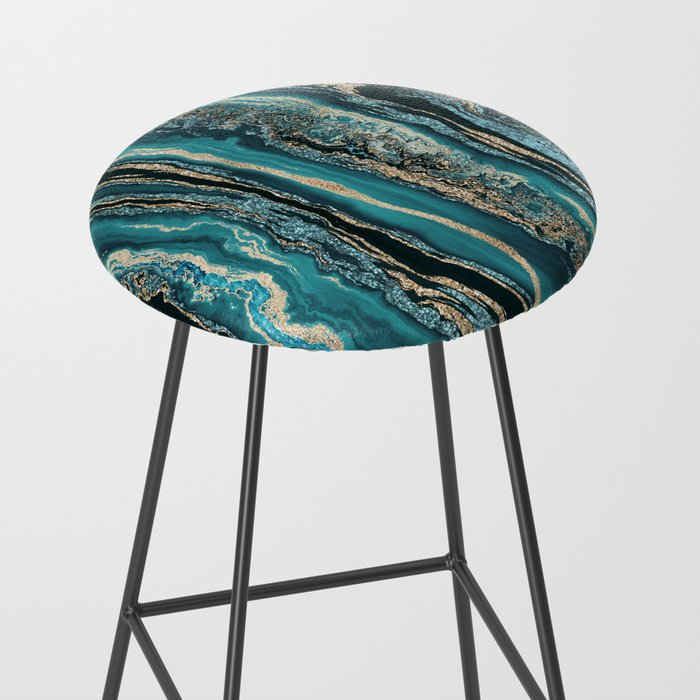 Turquoise Gold Sparkling Luxury Marble Gemstone Art Stool Gallery Image 2