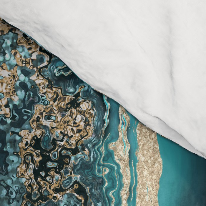 Turquoise Gold Sparkling Luxury Marble Gemstone Art Comforter Gallery Image 4