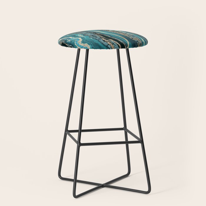 Turquoise Gold Sparkling Luxury Marble Gemstone Art Stool Gallery Image 1