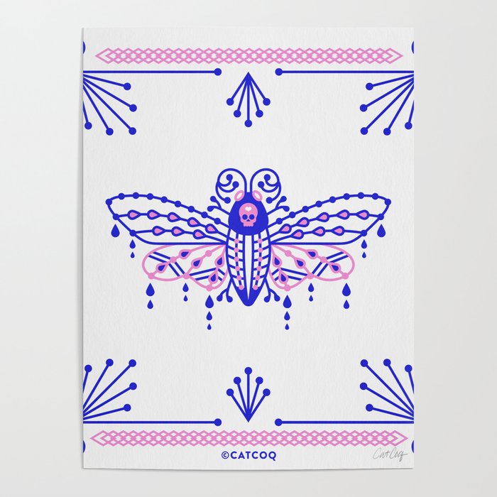 Death's Head Hawkmoth - Indigo & Pink Palette Poster Gallery Image 4