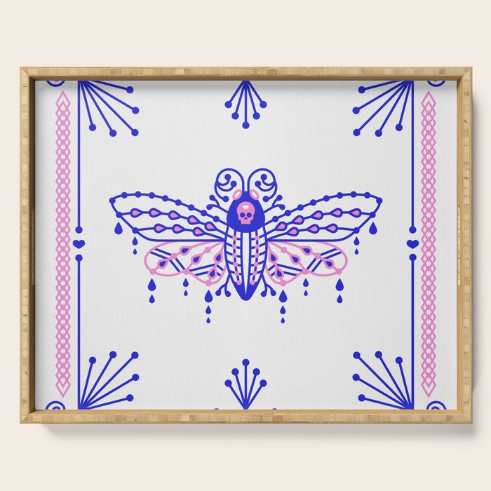 Death's Head Hawkmoth - Indigo & Pink Palette Serving Tray Gallery Image 1