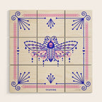Death's Head Hawkmoth - Indigo & Pink Palette Wood Wall Art Gallery Image 1