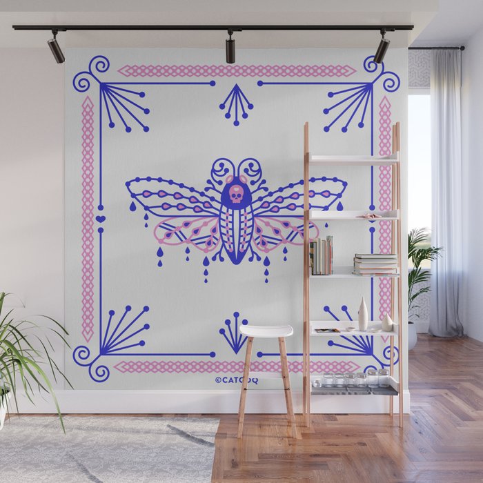 Death's Head Hawkmoth - Indigo & Pink Palette Wall Mural Gallery Image 1