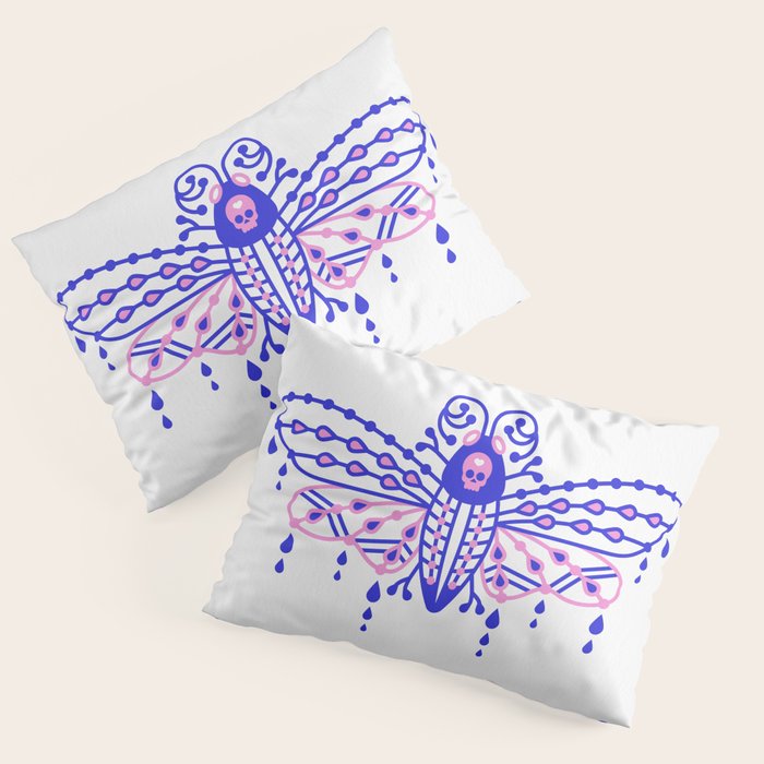 Death's Head Hawkmoth - Indigo & Pink Palette Pillow Sham Gallery Image 1