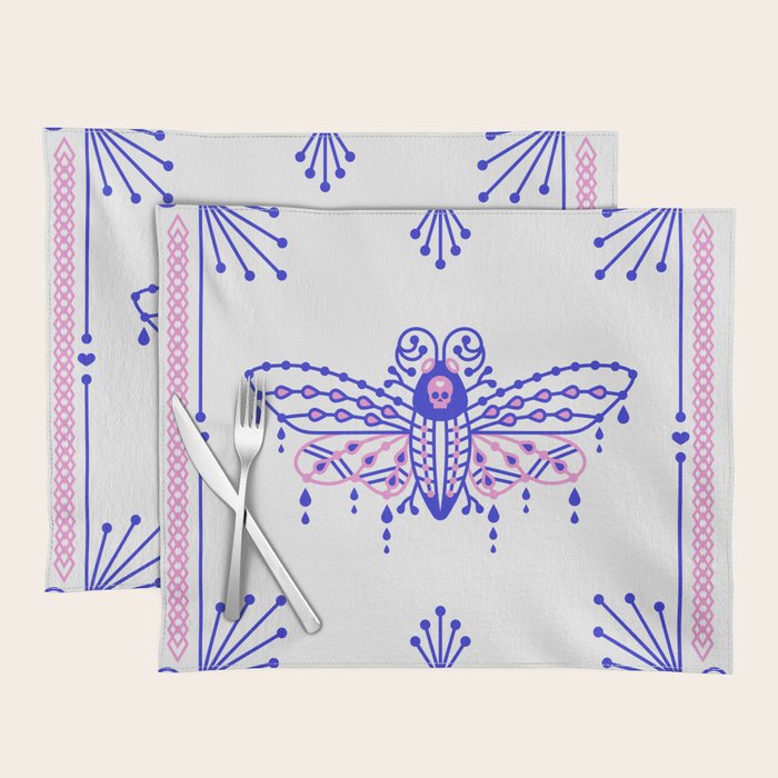 Death's Head Hawkmoth - Indigo & Pink Palette Placemat Gallery Image 1