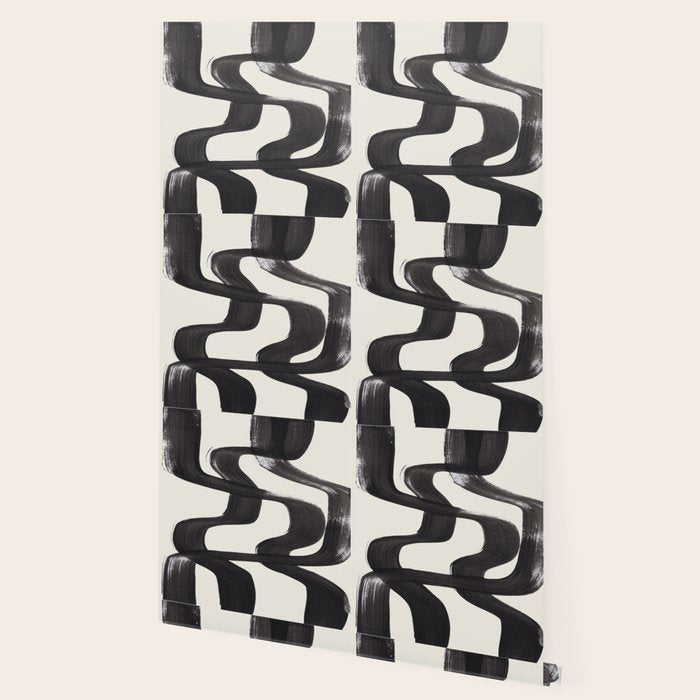 Mid Century Modern Minimalist Abstract Art Brush Strokes Black & White Ink Art Ripple Lines Wallpaper Gallery Image 2