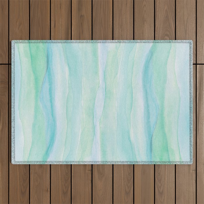 Blue Green Watercolor Layers Outdoor Rug Gallery Image 1