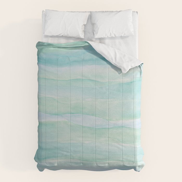 Blue Green Watercolor Layers Comforter Gallery Image 1