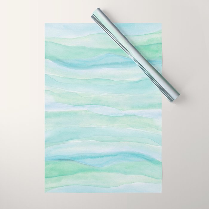 Blue Green Watercolor Layers Wrapping Paper Gallery Image 1