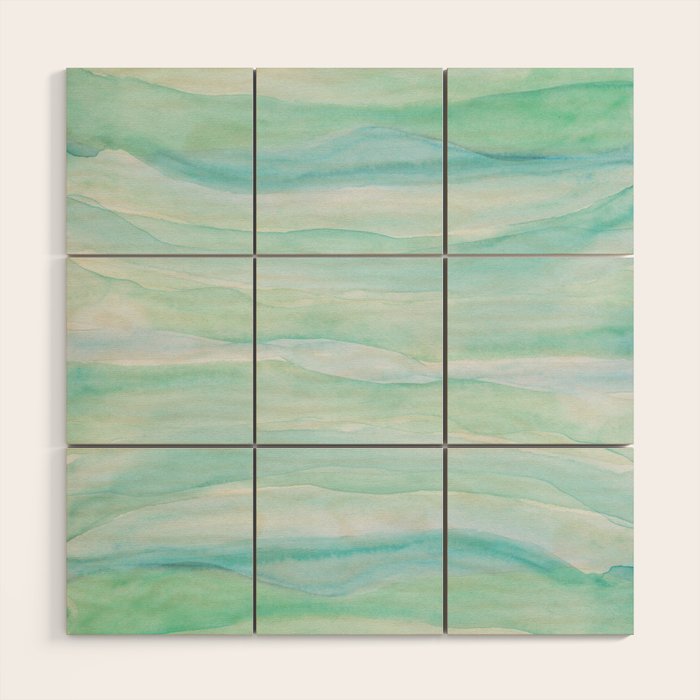 Blue Green Watercolor Layers Wood Wall Art Gallery Image 1