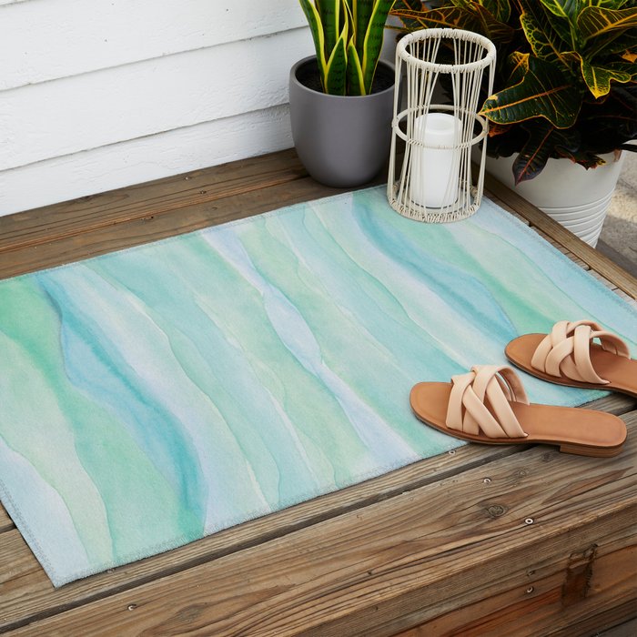 Blue Green Watercolor Layers Outdoor Rug Gallery Image 2