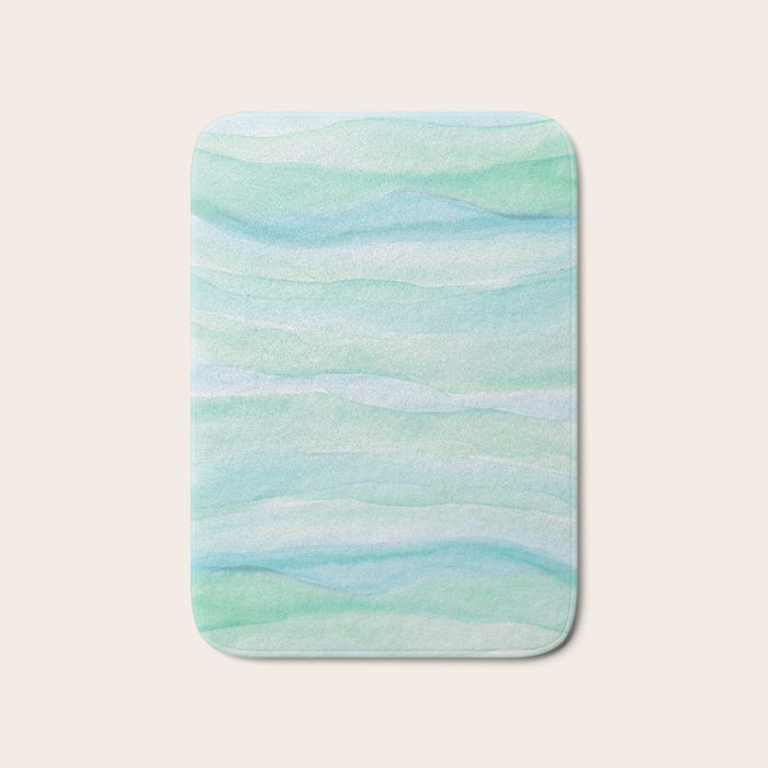 Blue Green Watercolor Layers Bath Mat Gallery Image 1