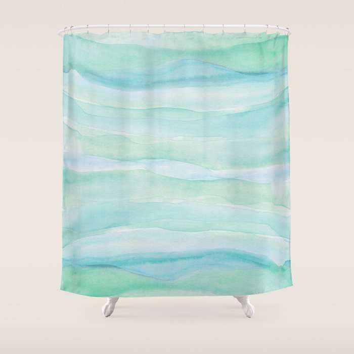 Blue Green Watercolor Layers Shower Curtain Gallery Image 1