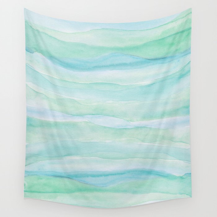 Blue Green Watercolor Layers Wall Tapestry Gallery Image 1