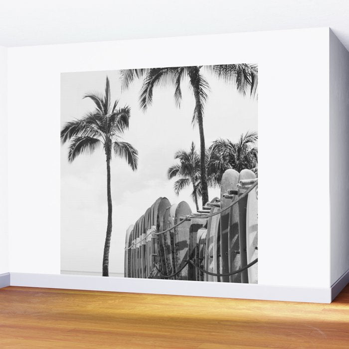 Hawaiian Surfboards - Black And White Surf Photography - Beach Photo Print - Surfboard Photograph Wall Mural Gallery Image 2