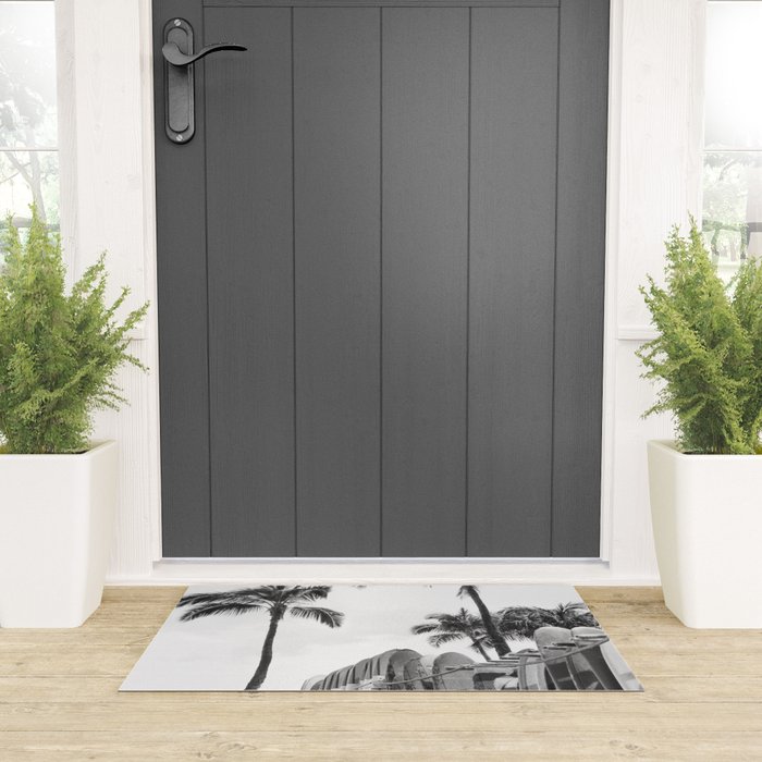 Hawaiian Surfboards - Black And White Surf Photography - Beach Photo Print - Surfboard Photograph Welcome Mat Gallery Image 3