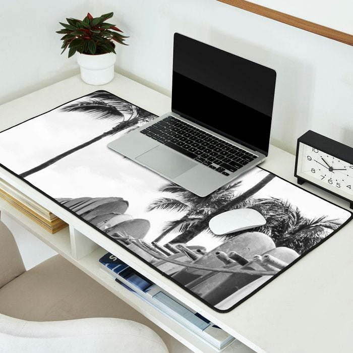 Hawaiian Surfboards - Black And White Surf Photography - Beach Photo Print - Surfboard Photograph Desk Mat Gallery Image 2