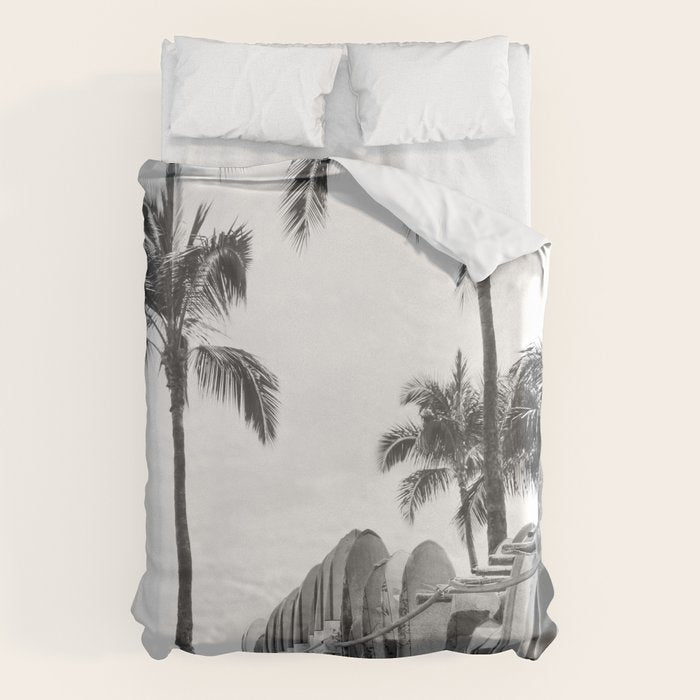 Hawaiian Surfboards - Black And White Surf Photography - Beach Photo Print - Surfboard Photograph Duvet Cover Gallery Image 6