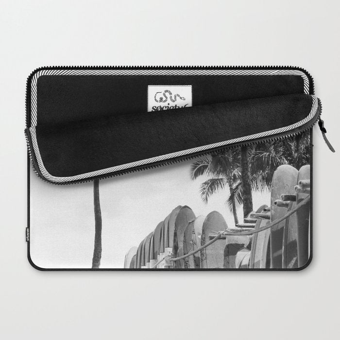 Hawaiian Surfboards - Black And White Surf Photography - Beach Photo Print - Surfboard Photograph Laptop Sleeve Gallery Image 2