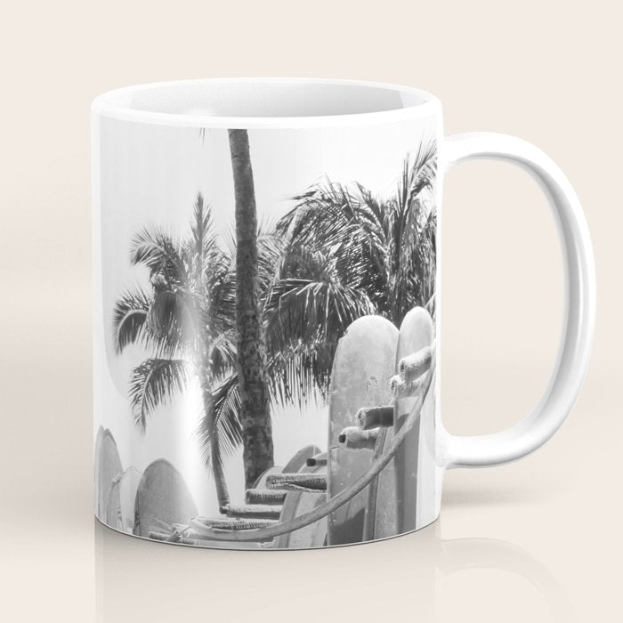 Hawaiian Surfboards - Black And White Surf Photography - Beach Photo Print - Surfboard Photograph Coffee Mug Gallery Image 1