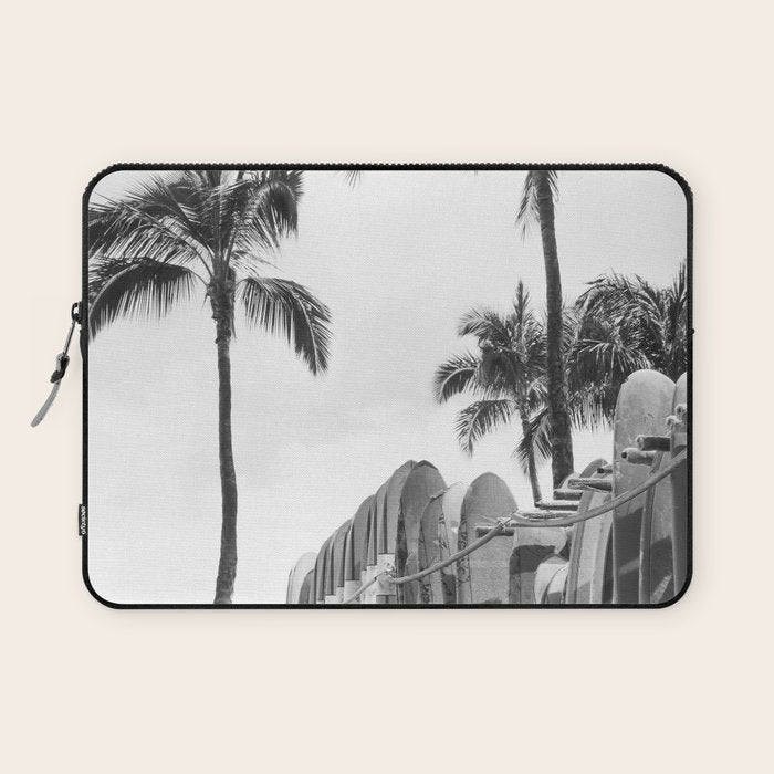 Hawaiian Surfboards - Black And White Surf Photography - Beach Photo Print - Surfboard Photograph Laptop Sleeve Gallery Image 1