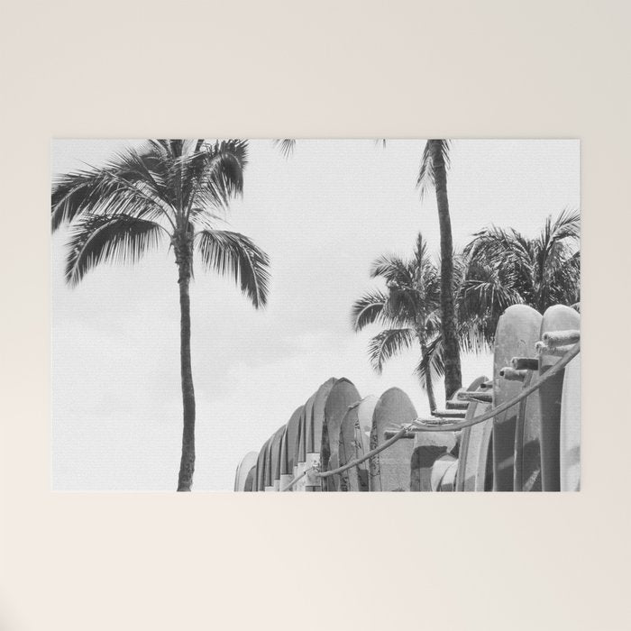 Hawaiian Surfboards - Black And White Surf Photography - Beach Photo Print - Surfboard Photograph Welcome Mat Gallery Image 1