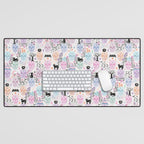 Pastel candy-colored skulls with cats, bats, and witchy things - halloween, bone Desk Mat Gallery Image 1