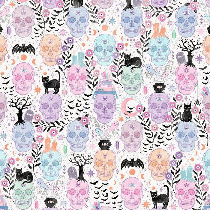 Pastel candy-colored skulls with cats, bats, and witchy things - halloween, bone Coffee Mug Gallery Image 2
