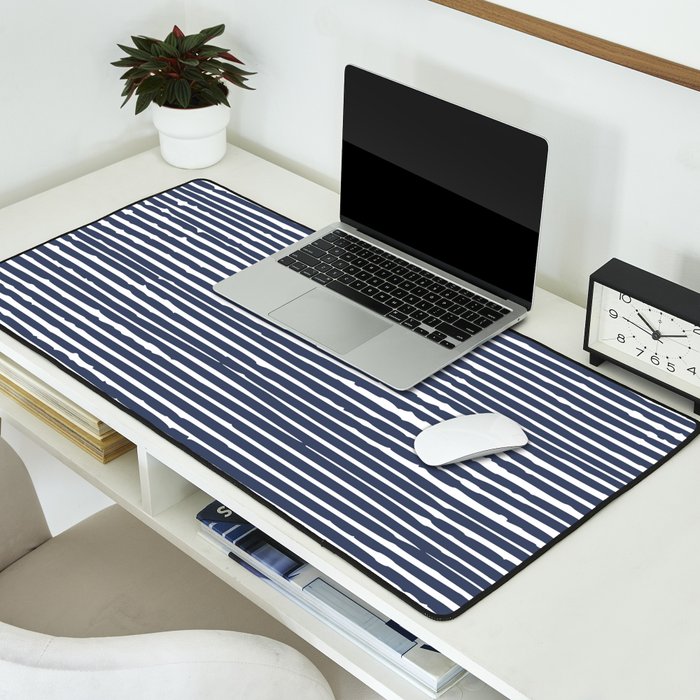 Abstract Stripes Pattern, Indigo, Navy Blue Desk Mat Gallery Image 2